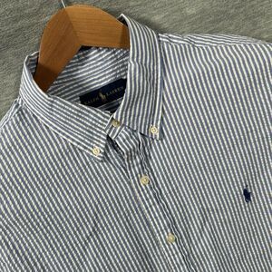 Polo Ralph Lauren Shirt Men’s XL White Blue Stripe Seersucker Preppy Pony